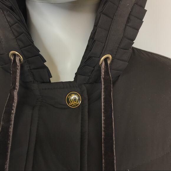 Juicy Couture Puffer Down Jacket Hoodie Coat Brown & Gold Hardware - Picture 8 of 13